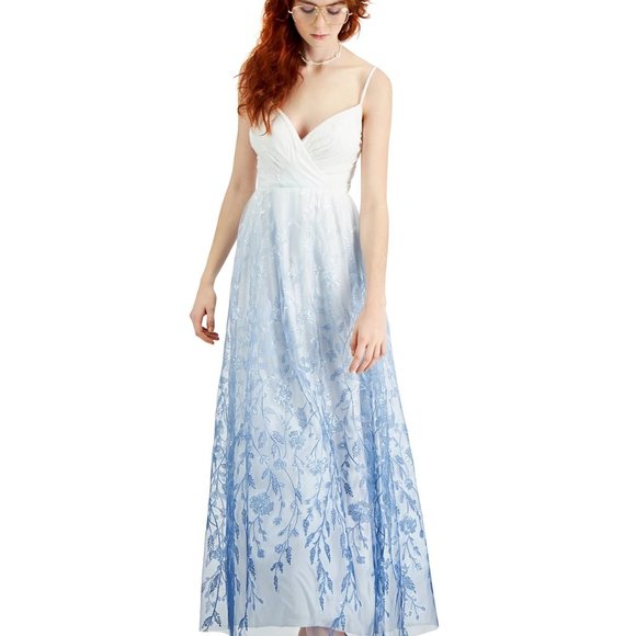 Trixxi Juniors' Ombré Floral Sequined Gown White/Blue Size 5 - Picture 1 of 5